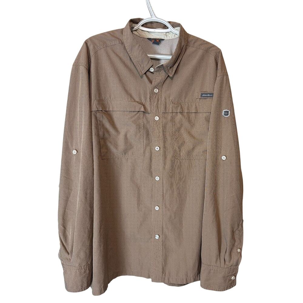 Eddie Bauer Vented Outdoor Fishing Shirt Mens Size 2XL Beige Long sleeve tan - Picture 1 of 6